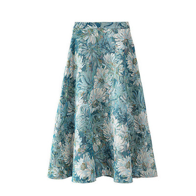 Korėjos vintažinio aliejaus tapybos sijonas su gėlėmis Big Swing Skėtinis sijonas 2023 m. aukštu juosmeniu, plonas, didelio dydžio moteriškas ilgas sijonas