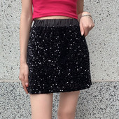 Elegance Office Lady Plus Size Elastic Waist Sequin Midi Φούστα Αδυνατιστική Εσωτερική Φόδρα κατά της έκθεσης Μίνι φούστα ψηλόμεση σε γραμμή Α.