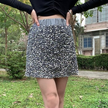 Elegance Office Lady Plus Size Elastic Waist Sequin Midi Φούστα Αδυνατιστική Εσωτερική Φόδρα κατά της έκθεσης Μίνι φούστα ψηλόμεση σε γραμμή Α.