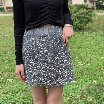 Elegance Office Lady Plus Size Elastic Waist Sequin Midi Φούστα Αδυνατιστική Εσωτερική Φόδρα κατά της έκθεσης Μίνι φούστα ψηλόμεση σε γραμμή Α.