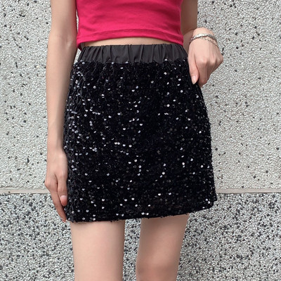 Elegance Office Lady Plus Size Elastic Waist Sequin Midi Φούστα Αδυνατιστική Εσωτερική Φόδρα κατά της έκθεσης Μίνι φούστα ψηλόμεση σε γραμμή Α.