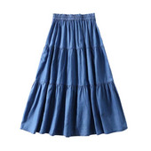 2023 de vară în stil coreean pentru femei din denim fuste lungi cu volane libere fuste cu talie elastică înaltă fuste subțiri talie plus fund L-7XL