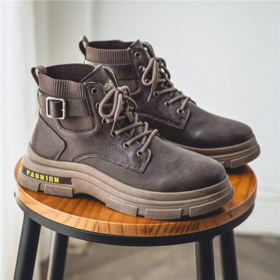 Muške gležnjače Visoke cipele s okruglim prstima Britanski stil Vodootporne Otporne na habanje Udobne protuklizne proljetne i jesenske modele