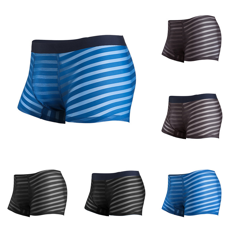 Trunchi sexy pentru bărbați, vară, cu dungi transparente, boxer, husă Cuecas Homme, lenjerie de corp, pantaloni scurți respirabili, chiloți