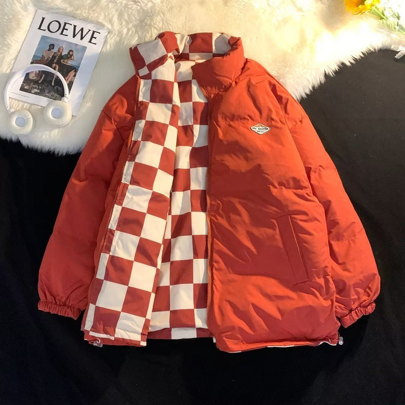 Korejska muška zimska jakna s obostranim otiskom ins originalna zadebljana labava velika modna niša jakna za par s pamučnom podstavom