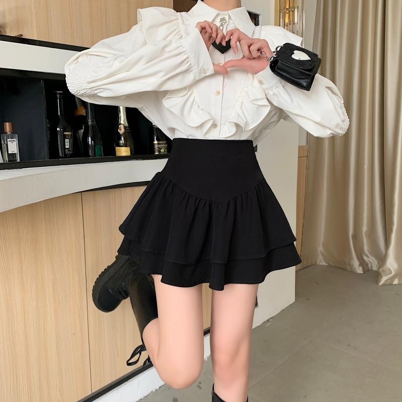 Fusta umflată subțire în formă de A pentru femei, scurtă, neagră, cu talie înaltă, mini-fuste de vară, dulce, ocazională, stil preppy, epocă