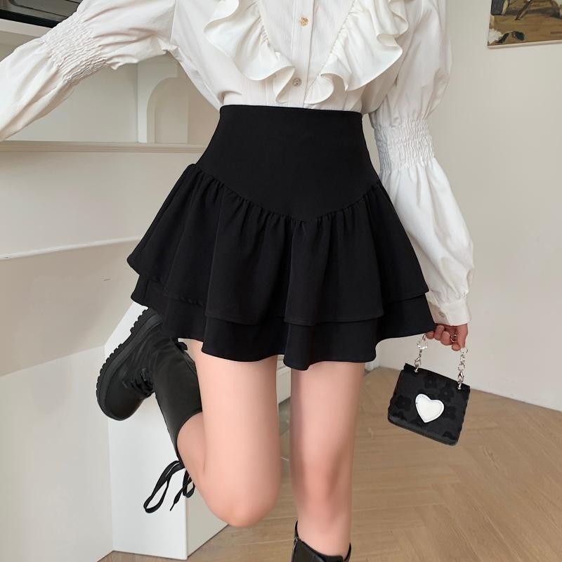 Fusta umflată subțire în formă de A pentru femei, scurtă, neagră, cu talie înaltă, mini-fuste de vară, dulce, ocazională, stil preppy, epocă