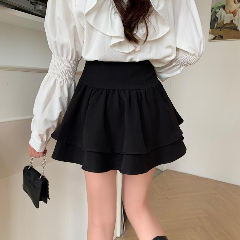 Fusta umflată subțire în formă de A pentru femei, scurtă, neagră, cu talie înaltă, mini-fuste de vară, dulce, ocazională, stil preppy, epocă