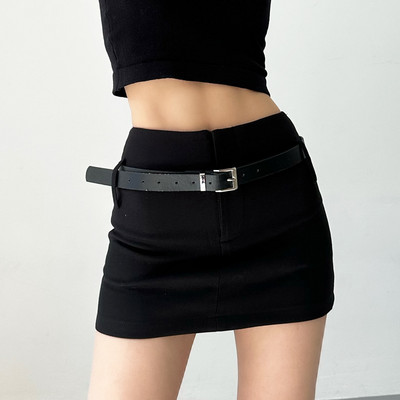 Fuste mini cu centură sexy cu talie înaltă, elegantă, cu șold, gri, subțire, cu linie A, Moda feminină, ocazional, coreeană Y2K