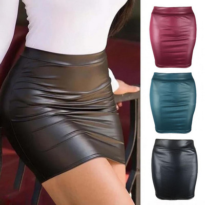 Women Mini/Long Skirt Solid Color High Waist Slim Fit Skinny Matte Faux Leather Cozy Commuter Bodycon Skirt Streetwear