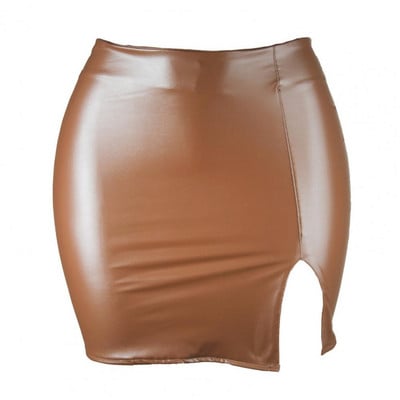 Fusta mini, elegantă, bodycon, linie A, fustă scurtă pentru femeie din piele artificială, fustă pentru femei, cu talie înaltă, fustă subțire, îmbrăcăminte de stradă