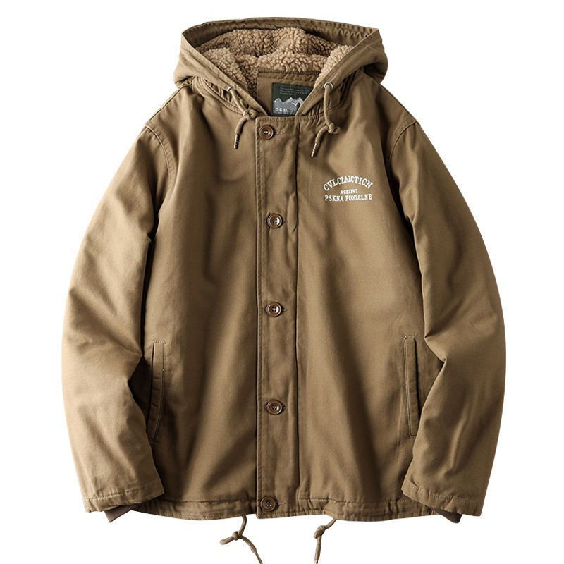 Medvilninė striukė su gobtuvu Ėriuko vilnos paltai Vyriški žieminiai medvilniniai paminkštinti Drabužiai Įrankiai Užtrauktukas Mygtukai Kišenės ilgomis rankovėmis Megbtuvai Viršus