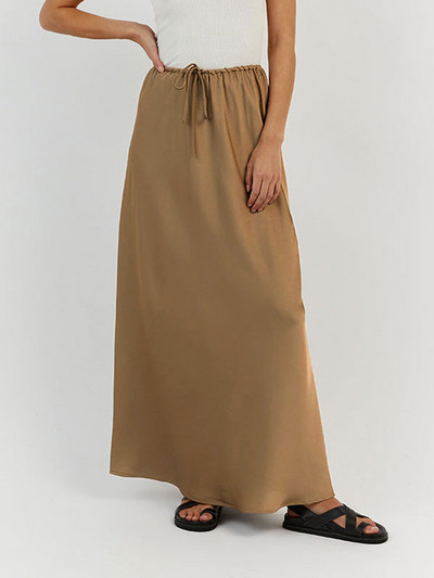 TARUXY Fusta neagră, cu șireturi, satin, lungă pentru femei, ocazional, cu talie înaltă, pentru femei, solidă, elegantă, de stradă, Midi Mujer