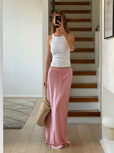 TARUXY Fusta neagră, cu șireturi, satin, lungă pentru femei, ocazional, cu talie înaltă, pentru femei, solidă, elegantă, de stradă, Midi Mujer