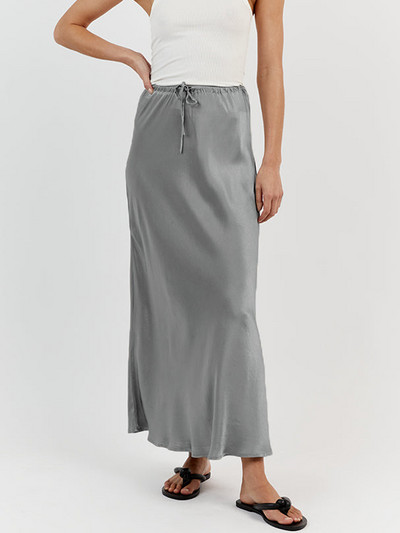 TARUXY Fusta neagră, cu șireturi, satin, lungă pentru femei, ocazional, cu talie înaltă, pentru femei, solidă, elegantă, de stradă, Midi Mujer