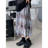 MEXZT Batic Dye sukne pre ženy Y2K skladaná potlač A-line midi sukňa Vintage Streetwear Harajuku vysoký pás záhyby voľné ležérne sukne