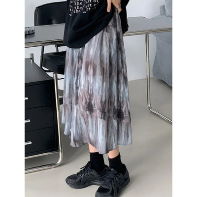 MEXZT Batic Dye sukne pre ženy Y2K skladaná potlač A-line midi sukňa Vintage Streetwear Harajuku vysoký pás záhyby voľné ležérne sukne