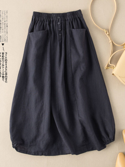 Fusta de damă, bumbac, in, ocazional, fuste drepte, modă pentru femei, vară 2023, largi, culoare uni, fuste lungi, cu butoane, pentru femei
