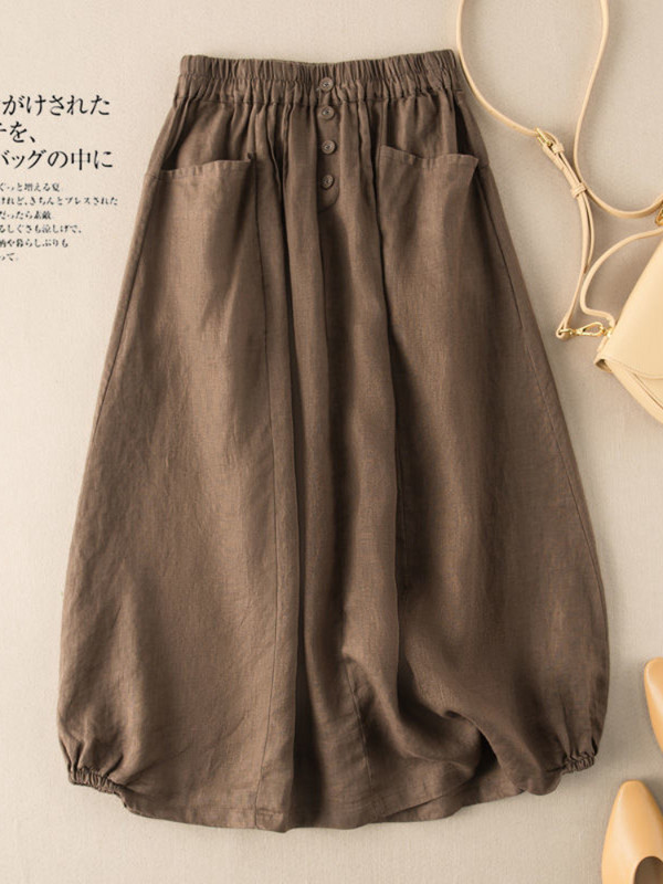 Fusta de damă, bumbac, in, ocazional, fuste drepte, modă pentru femei, vară 2023, largi, culoare uni, fuste lungi, cu butoane, pentru femei