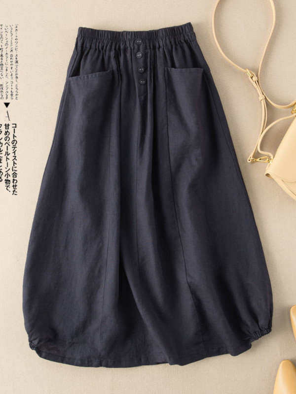 Fusta de damă, bumbac, in, ocazional, fuste drepte, modă pentru femei, vară 2023, largi, culoare uni, fuste lungi, cu butoane, pentru femei