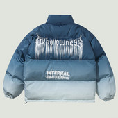 2023 m. hiphopo negabaritinė striukė Parkas Vyriški gatvės drabužiai Harajuku raidėmis marginti paltai Vyriški žieminiai medvilniniai šilti paminkštinti viršutiniai drabužiai mėlyni