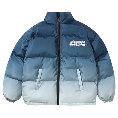 2023 m. hiphopo negabaritinė striukė Parkas Vyriški gatvės drabužiai Harajuku raidėmis marginti paltai Vyriški žieminiai medvilniniai šilti paminkštinti viršutiniai drabužiai mėlyni