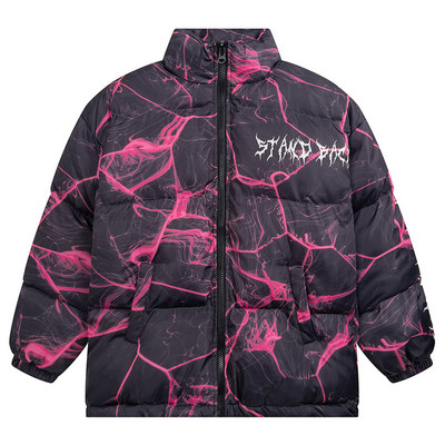 Parka capitonată supradimensionată hip hop pentru bărbați, cu imprimeu fulger, paltoane îmbinate, de iarnă, groase, calde, Harajuku, ocazional, parkas largi din bumbac, cupluri