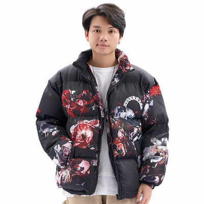 Parka capitonată supradimensionată hip hop pentru bărbați, cu imprimeu fulger, paltoane îmbinate, de iarnă, groase, calde, Harajuku, ocazional, parkas largi din bumbac, cupluri