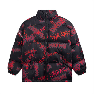 Parka capitonată supradimensionată hip hop pentru bărbați, cu imprimeu fulger, paltoane îmbinate, de iarnă, groase, calde, Harajuku, ocazional, parkas largi din bumbac, cupluri