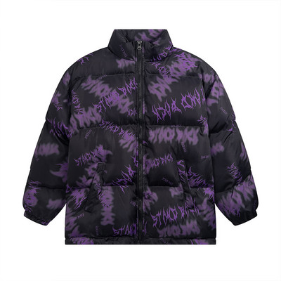 Parka capitonată supradimensionată hip hop pentru bărbați, cu imprimeu fulger, paltoane îmbinate, de iarnă, groase, calde, Harajuku, ocazional, parkas largi din bumbac, cupluri