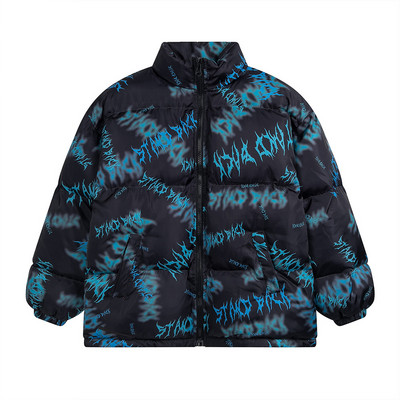 Parka capitonată supradimensionată hip hop pentru bărbați, cu imprimeu fulger, paltoane îmbinate, de iarnă, groase, calde, Harajuku, ocazional, parkas largi din bumbac, cupluri