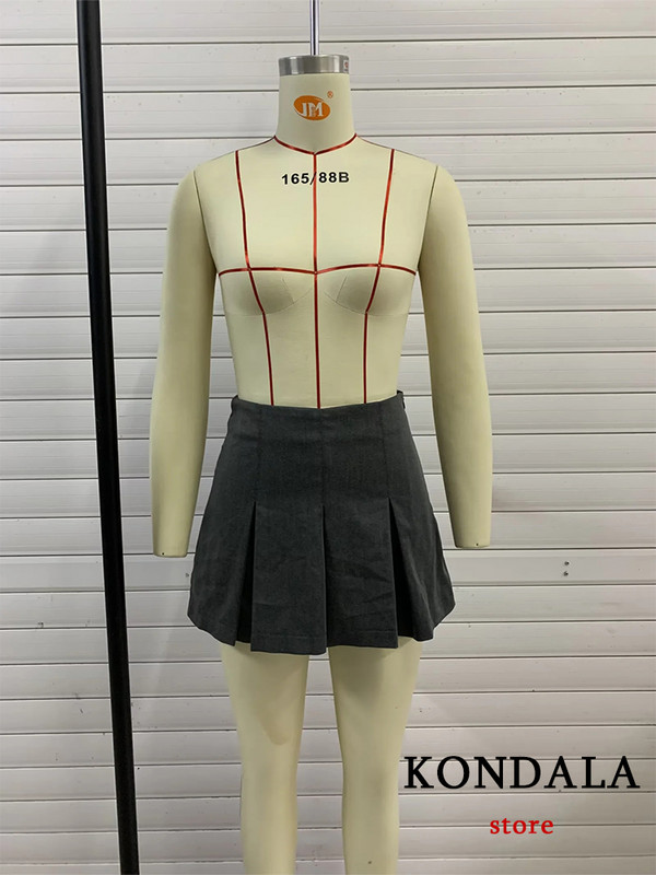 KONDALA Mini fuste de epocă gri închis pentru femei, cu volane, pantaloni scurți sexy, fuste, moda feminină, 2023, haine de stradă