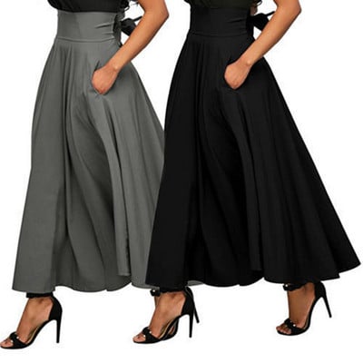 Ψηλόμεση πλισέ μακριές φούστες Γυναικείες Vintage φουσκωμένες φούστες με σατέν φόρεμα