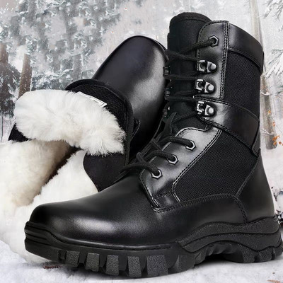Cizme militare Sshooer Cizme militare de antrenament de luptă Drumeții în aer liber Alpinism Pantofi de mers Lână caldă de pluș pantofi de zăpadă de iarnă Botas