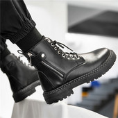 Visoko izrezane čizme na vezanje u britanskom stilu Modne crne kožne čizme za vanjsku upotrebu Ležerne muške motociklističke čizme s patentnim zatvaračem