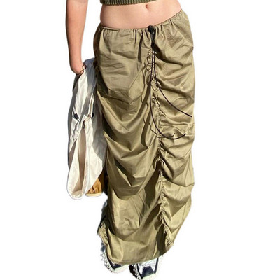 Γυναικεία μονόχρωμη φούστα, κορδόνι πλισέ ρυθμιζόμενο ελαστικό μισό φόρεμα με μισό φόρεμα Casual καθημερινά ρούχα