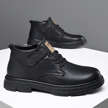 2024 Φθινοπωρινές χειμερινές ανδρικές δερμάτινες μπότες Νέα τάση μόδας βρετανικού στιλ ώριμες κοντές μπότες Walking Παπούτσια εργασίας Πολυτελή κλασικά