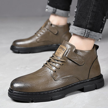 2024 Φθινοπωρινές χειμερινές ανδρικές δερμάτινες μπότες Νέα τάση μόδας βρετανικού στιλ ώριμες κοντές μπότες Walking Παπούτσια εργασίας Πολυτελή κλασικά