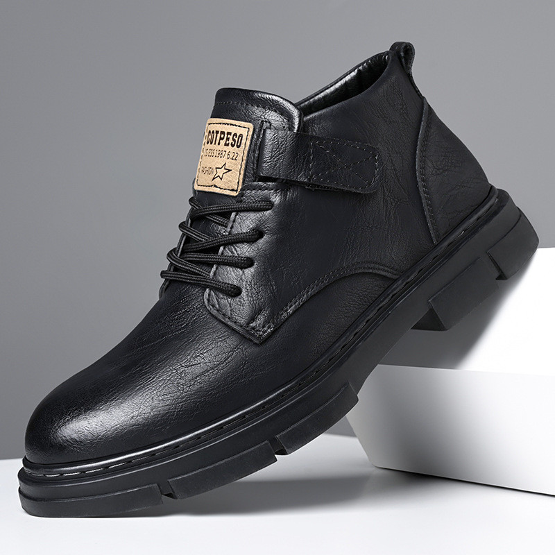 Pánske kožené čižmy na jeseň a zimu 2024, nový módny trend v britskom štýle, krátke čižmy pre dospelých, turistické topánky, pracovné topánky, luxusná klasika