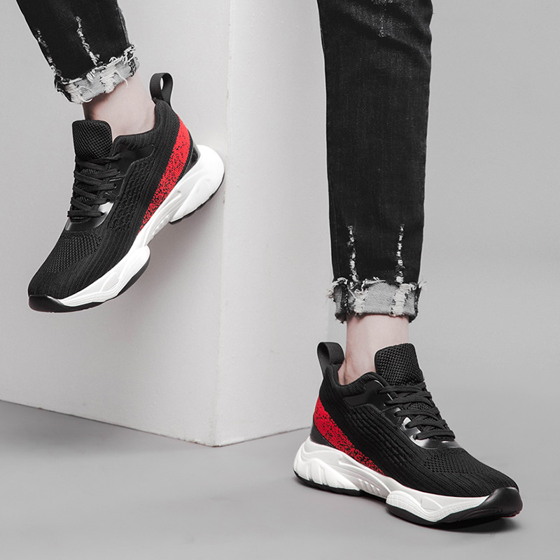 Ανδρικά παπούτσια Αναπνεύσιμα καθημερινά αθλητικά παπούτσια με κορδόνια ρηχά παπούτσια με μαλακό κάτω μέρος για άνδρες που αυξάνουν το ύψος Trendy Mesh Tenis Masculino