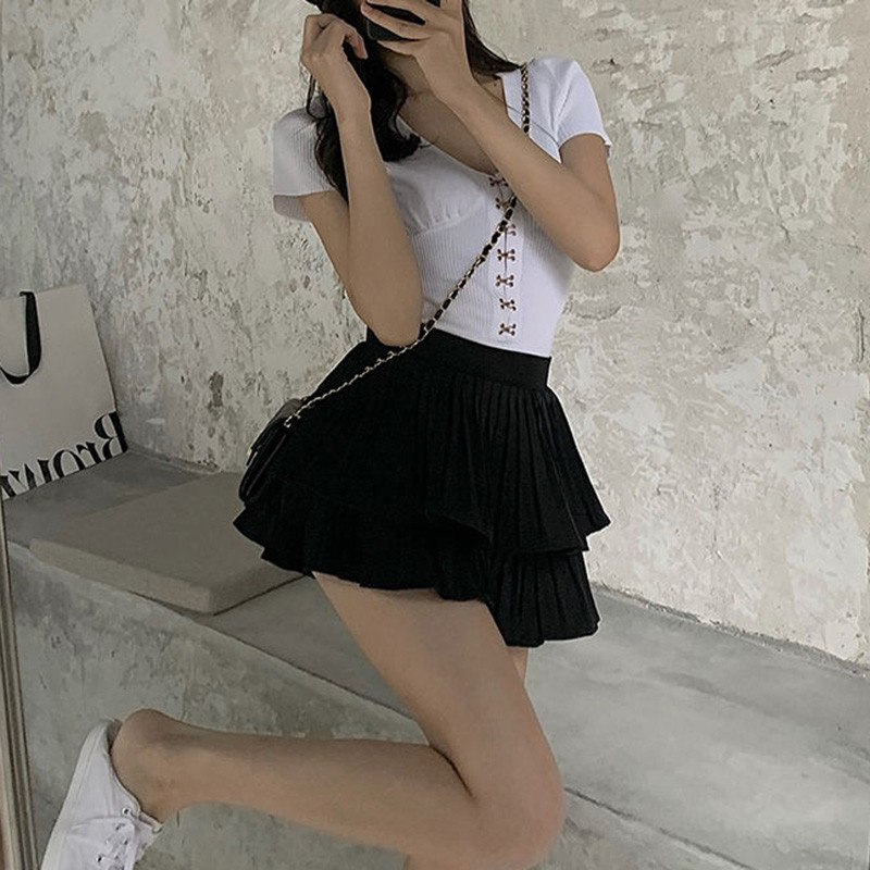 Ljetna višeslojna bijela suknja za žene 2023. Y2K kratke suknje visokog struka s volanima Ženske jednobojne mini faldas para mujeres