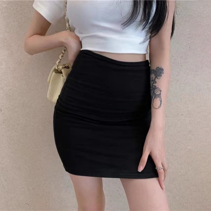Elasticitate Fusta neagră într-un singur pas Femei de vară cu talie înaltă strânsă sexy Hot Girl Bag Sold Fusta neagră scurtă Fusta mini club de noapte