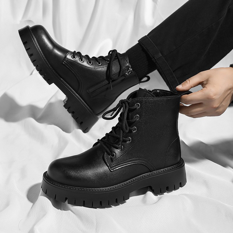 Čizme s patentnim zatvaračem, velike veličine, neklizajuće, trendi, sveobuhvatna moda za van, muške visoke čizme, alati, kožne cipele, britanski stil