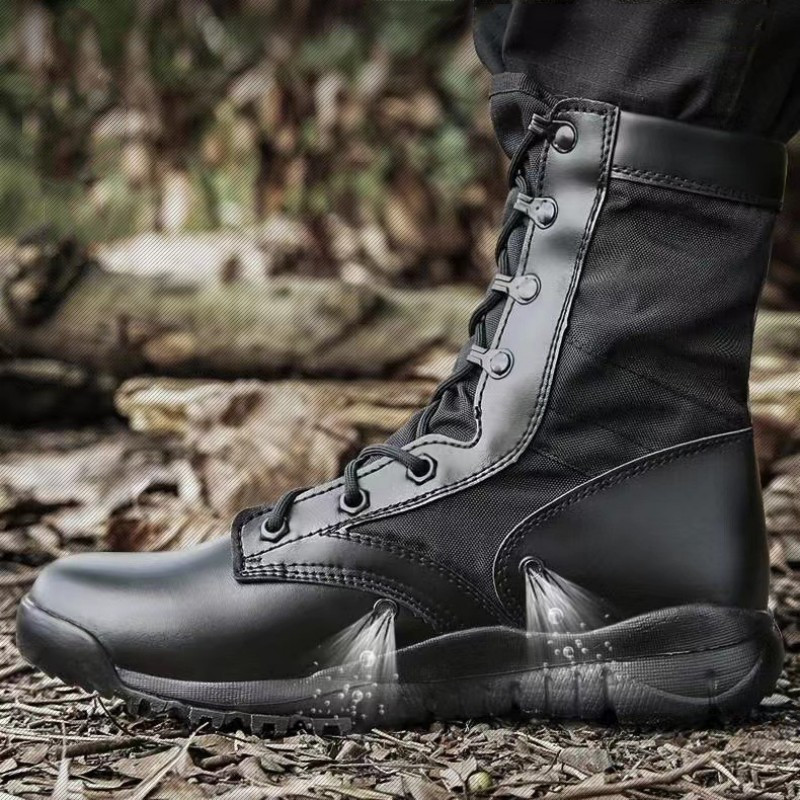 Sshooer Cizme ușoare pentru bărbați Cizme de luptă pentru forțele speciale ale armatei Antrenament în aer liber Pantofi de mers pe jos Pantofi negru, moale, respirabili
