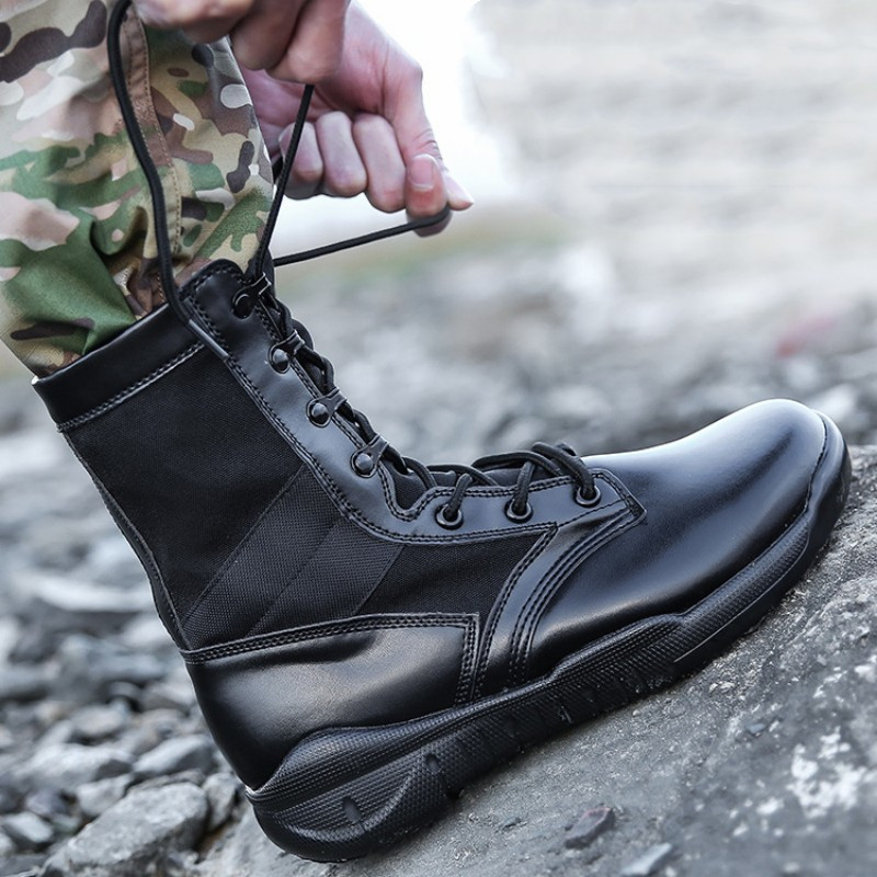 Sshooer Cizme ușoare pentru bărbați Cizme de luptă pentru forțele speciale ale armatei Antrenament în aer liber Pantofi de mers pe jos Pantofi negru, moale, respirabili