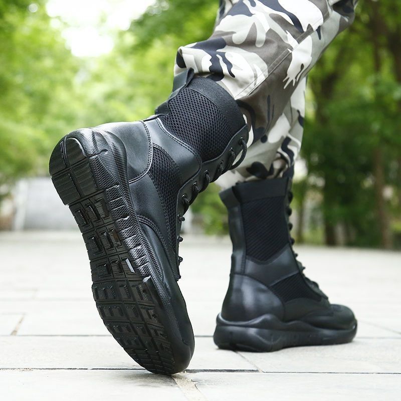 Sshooer Cizme ușoare pentru bărbați Cizme de luptă pentru forțele speciale ale armatei Antrenament în aer liber Pantofi de mers pe jos Pantofi negru, moale, respirabili