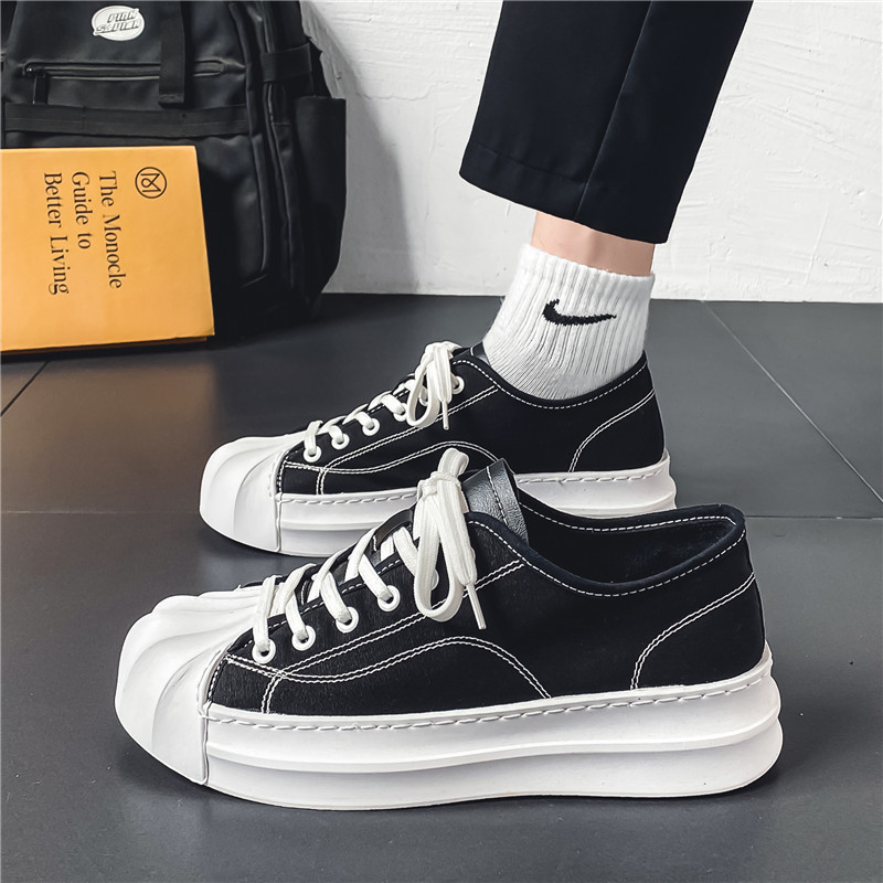 Pánske plátené topánky s okrúhlou špičkou na platforme a šnurovaním, ležérne, protišmykové a dezodorujúce, módne a pohodlné, všestranné, trendy, pánske topánky