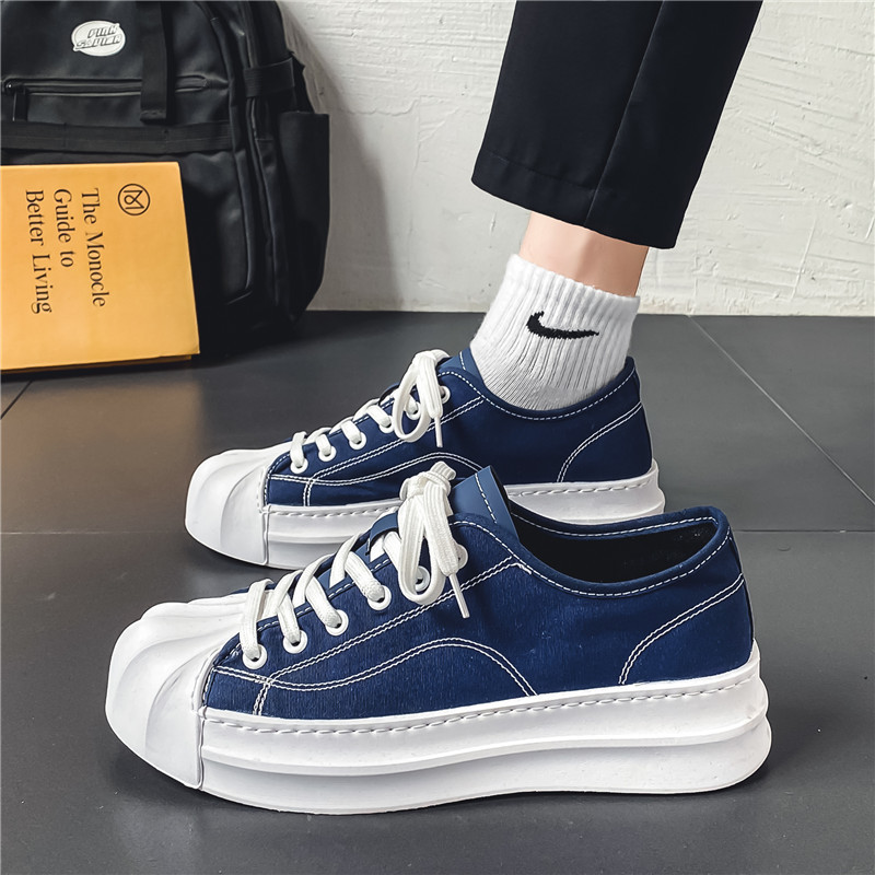 Pánske plátené topánky s okrúhlou špičkou na platforme a šnurovaním, ležérne, protišmykové a dezodorujúce, módne a pohodlné, všestranné, trendy, pánske topánky