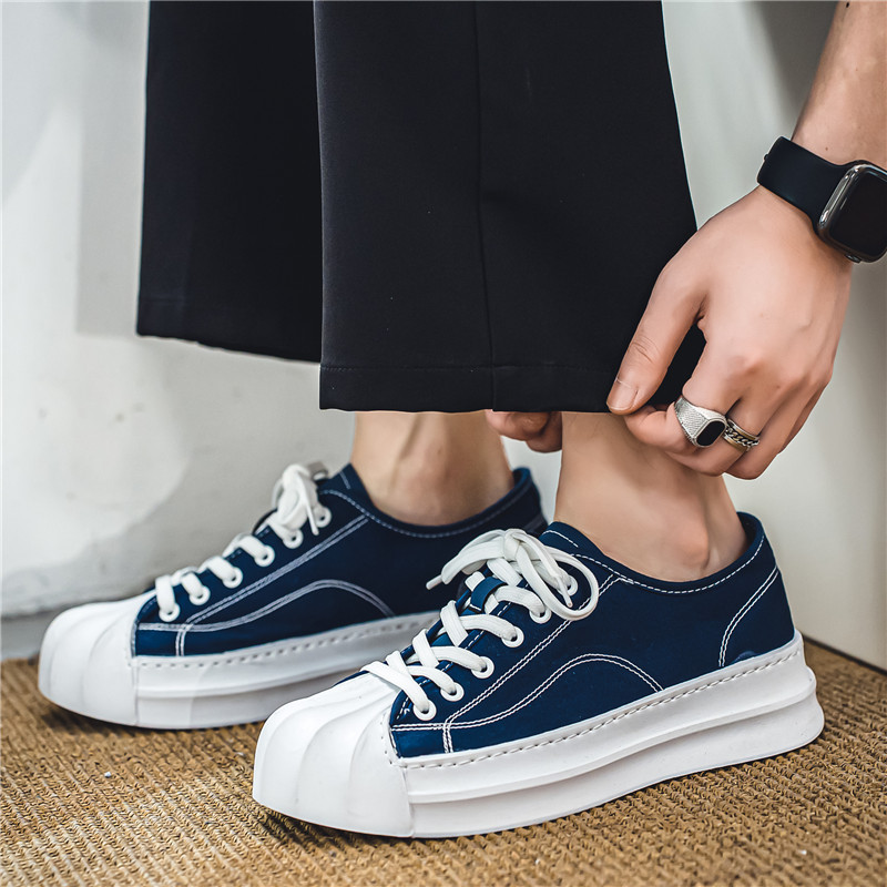 Pánske plátené topánky s okrúhlou špičkou na platforme a šnurovaním, ležérne, protišmykové a dezodorujúce, módne a pohodlné, všestranné, trendy, pánske topánky