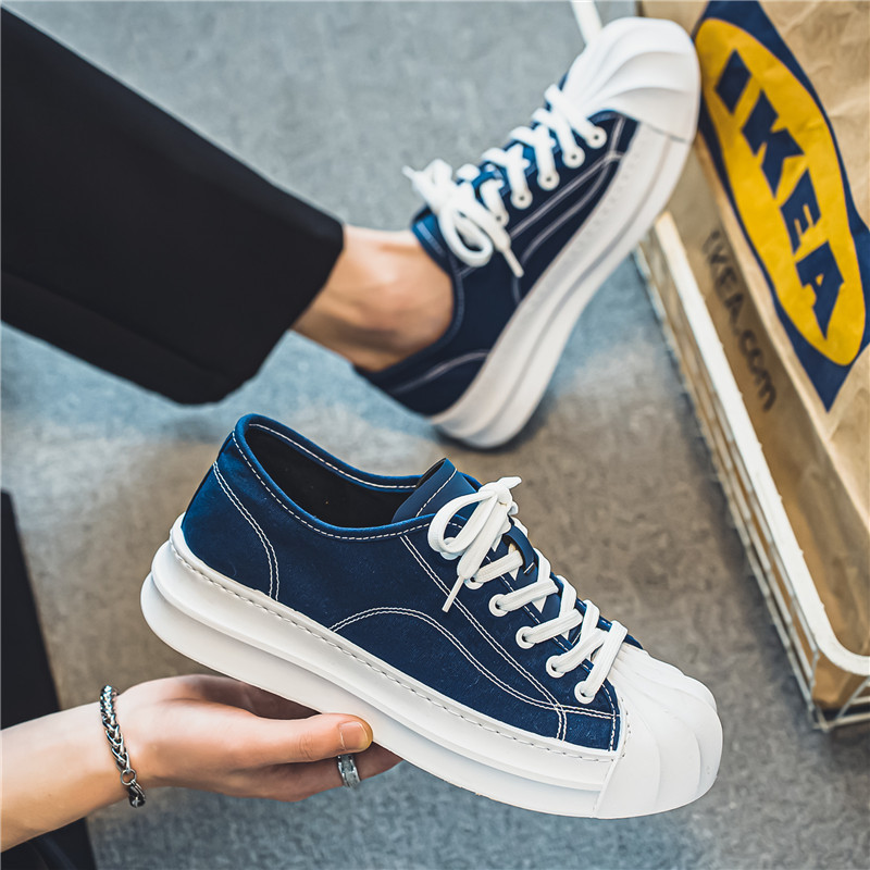 Pánske plátené topánky s okrúhlou špičkou na platforme a šnurovaním, ležérne, protišmykové a dezodorujúce, módne a pohodlné, všestranné, trendy, pánske topánky